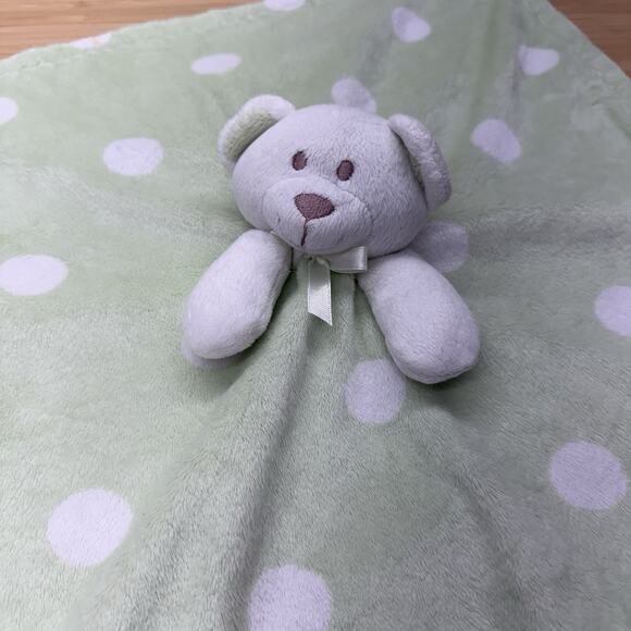 Blankets And & Beyond Green White Lovey Plush Bear Blanket Polka Dots Spots - Picture 2 of 3